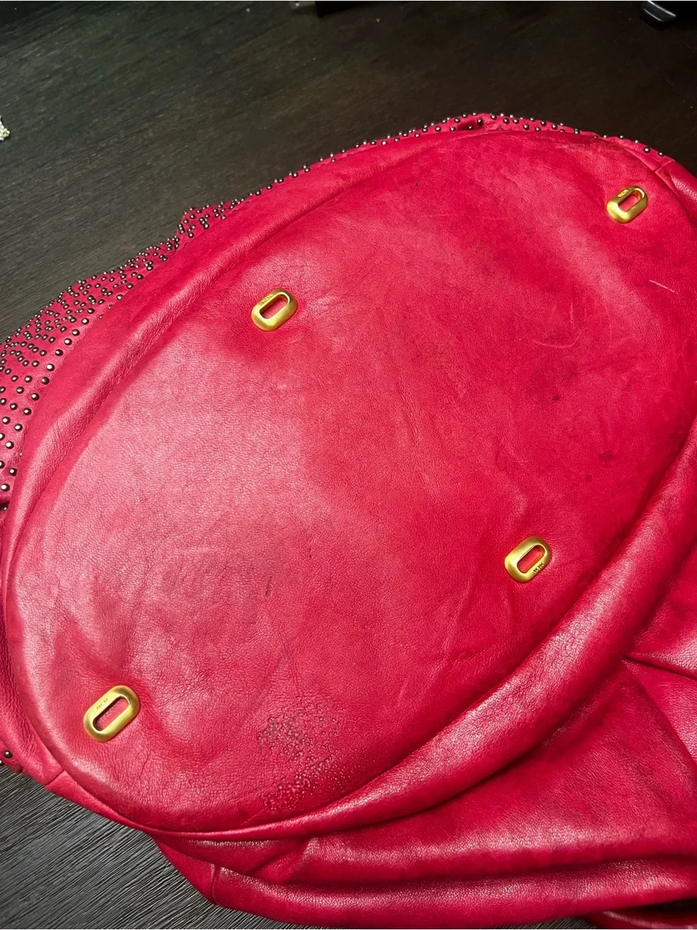 MCM Large Studded Leather Duffle Satchel Bag Fuchsia w Strap & Dust Bag